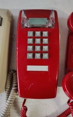 2 Cortelco 2554 Red & Ash Wall Phone Vintage Push Button Bell Ring Retro Mod USA