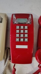 2 Cortelco 2554 Red & Ash Wall Phone Vintage Push Button Bell Ring Retro Mod USA