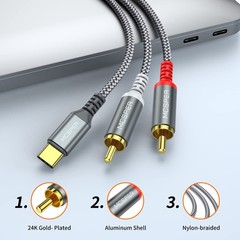 USB C to 2 RCA Audio Cable 6.6 Ft Type-C to RCA Male to Male Y RCA Splitter…
