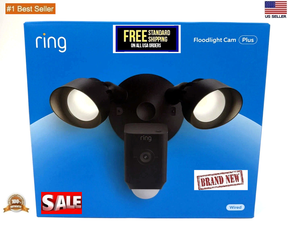 Ring Floodlight Cam Wired Plus 1080p Outdoor WiFi Camera with Night Vision=Black