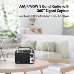 Multi-Band AM/FM/SW1-2 Radio Transistor AC or Battery Operated Black