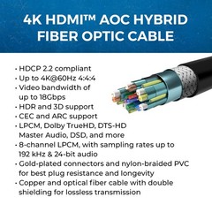 OREI 300ft Fiber Optic HDMI 2.0 Cable 4K 60Hz HDR High Speed (AOC-4K-300)
