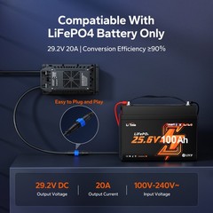 LiTime 29.2V 20A AC-DC Waterproof Charger for 24V(25.6V) Lithium LiFePO4 Battery