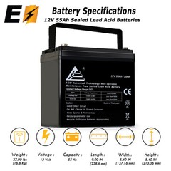 12 Volt (12V) 55 Amp (55Ah) VRLA AGM Sealed Lead Acid Battery 55 AMPS HIGH CAP