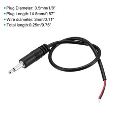 4Pack 3.5mm Male Plug Bare Wire TS 2 Pole Mono 1/8″ Plug Jack Audio Cable 0.25m
