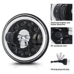 2PCS 7” Round RGB Skull LED Headlights Halo DRL For Jeep Wrangler JK LJ TJ CJ