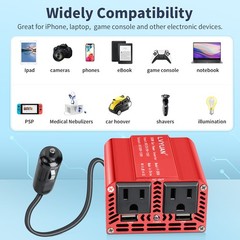 300W Car Van 12V to 110V 120V Power Inverter Converter Charge Phone Laptop Trip