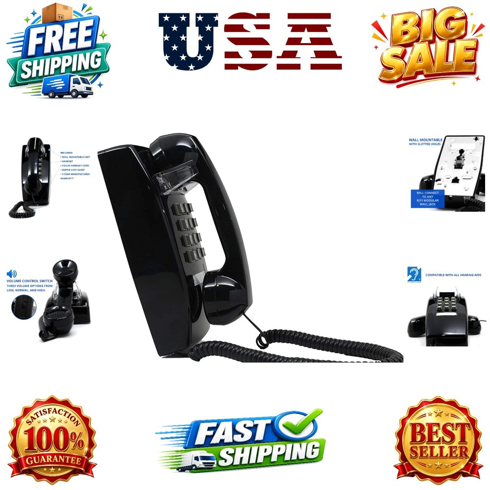 Single Line Classic 2554 Wall Phone with Loud Ringer and Handset Volume Contr…