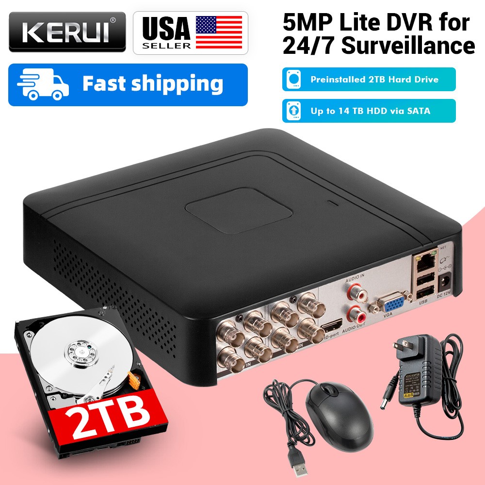 H.265+ Hybrid 5 IN 1 8CH DVR 1080P Security Recorder Built-in 2TB Hard Disk