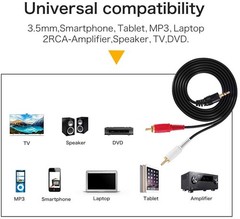 15FT RCA to 3.5mm AUX Cable 3.5 mm 1/8 to RCA 2-Male Headphone Jack Adapter Cord