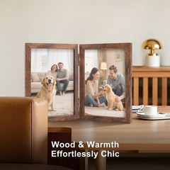 FOREV 5×7 Double Picture Frame Wooden Hinged Photo 5×7, Rustic Wood