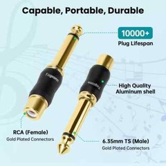 Togconn RCA to 1/4 Inch Adapter 2 Pack, 6.35mm Quarter Inch TS Mono Male to R…