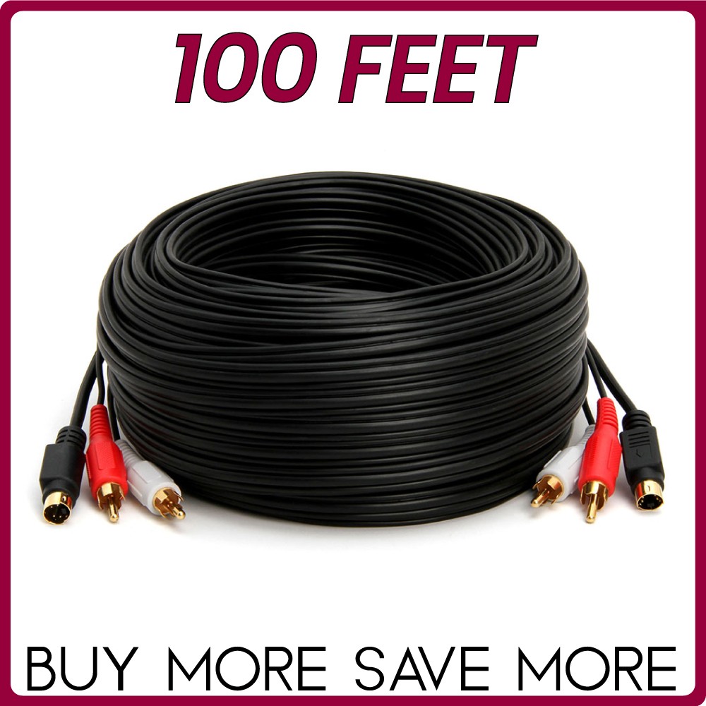 S-Video & Dual 2 RCA Stereo Audio Video Cable DVD VCR TV – 75 FT / 100 FT Cmple