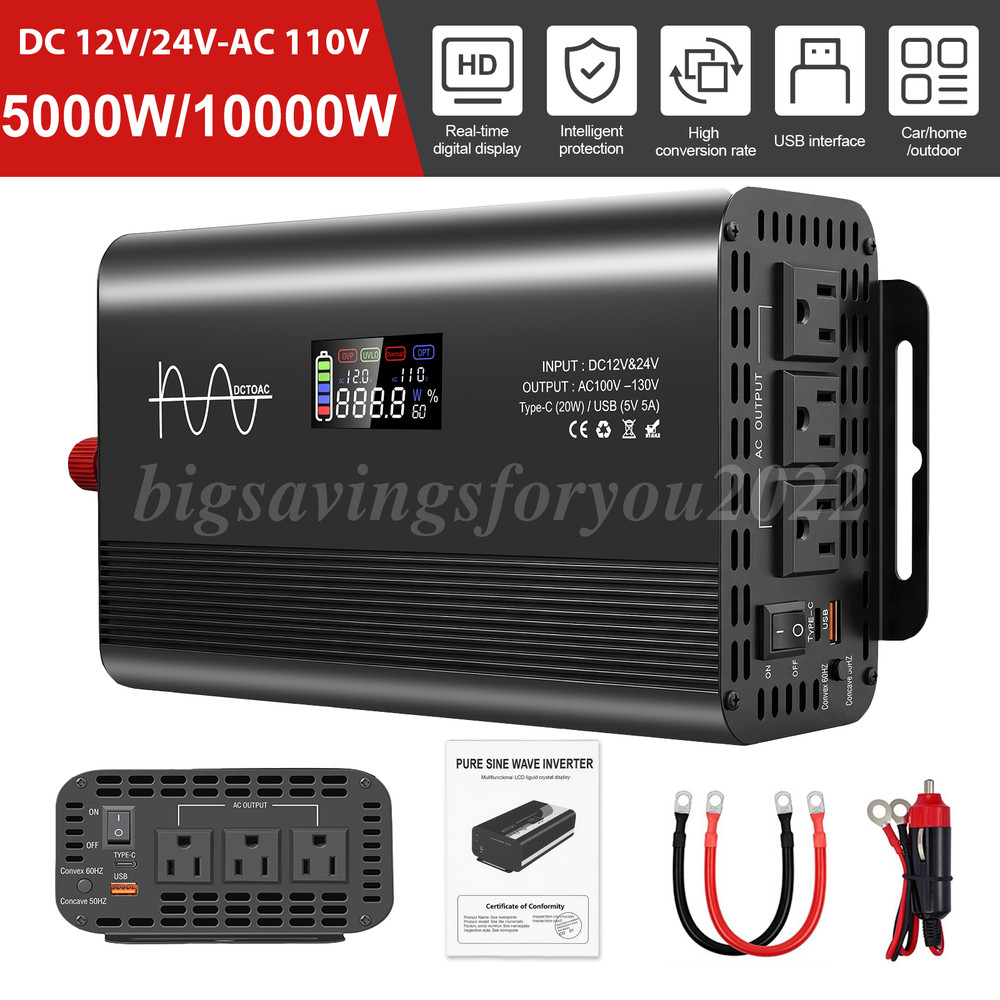 Pure Sine Wave 10000Watt Power Inverter DC 12v to AC 110V-120V for Solar Systems