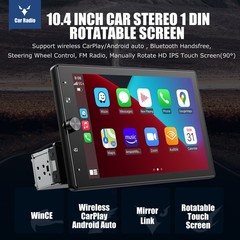 10.4″ Single Din Touch Screen Stereo Bluetooth Radio Apple/Android Carplay+CAM