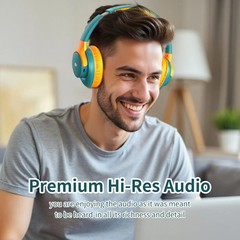 KVIDIO Bluetooth Headphones Over Ear, 65 Hours Playtime Wireless – Green/Orange