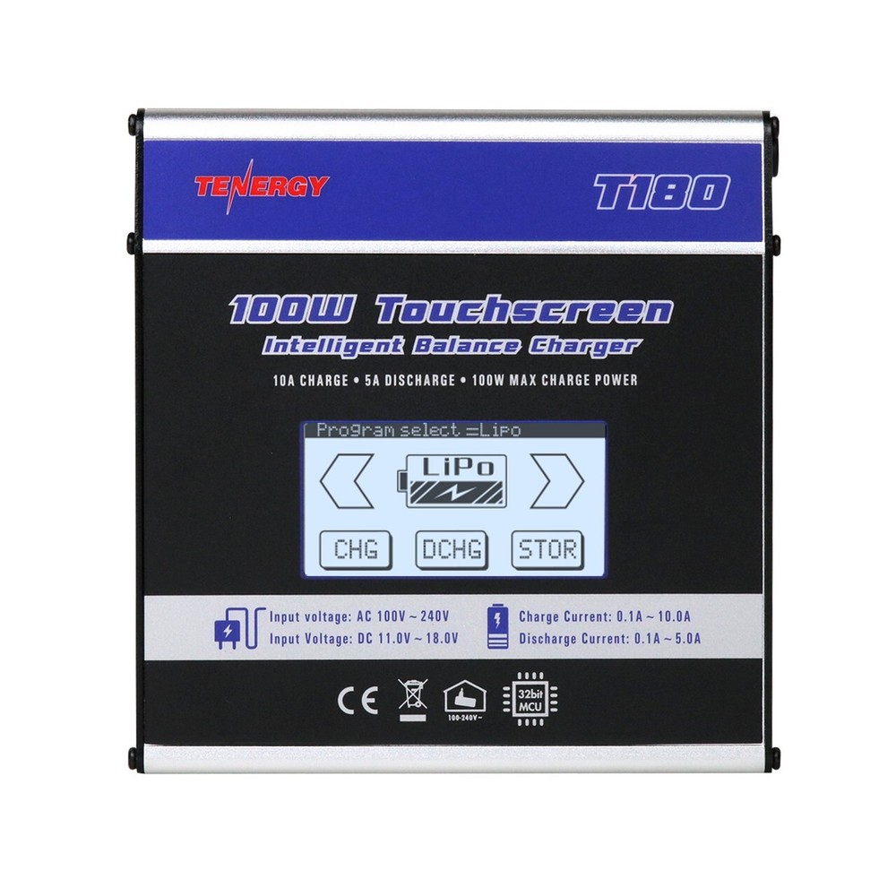 Tenergy T180 100W Touch Screen Balance Charger for NiMH/NiCd/Li-Po/Li-Fe Packs