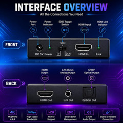 4K 60Hz HDMI Audio Extractor Converter SPDIF + 3.5MM Output Supports HDMI 2.0