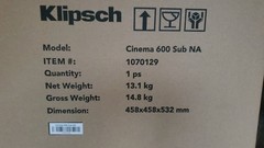 Klipsch Cinema 600 Wireless Subwoofer (Subwoofer Only) NEW FREE SHIPPING