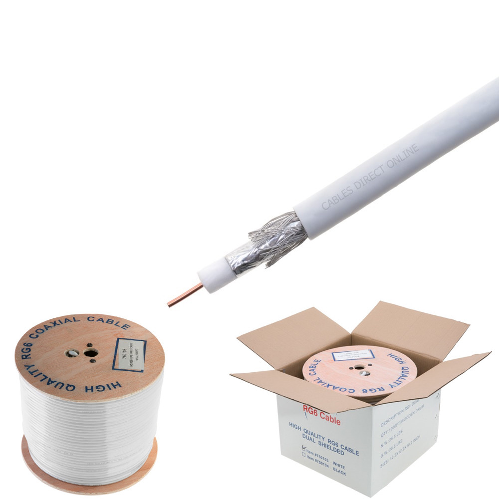 RG6 1000FT Cable Bulk Coaxial Wire Dual Shield 18AWG White Coax Satellite TV
