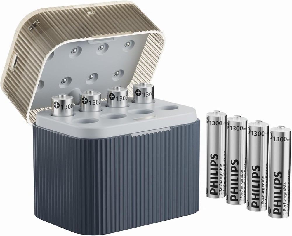 PHILIPS Rechargeable Lithium AAA Batteries with Fast Charger 8 Pack 1.5V 1300mWh