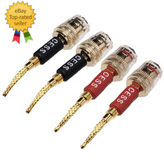 CESS-220 Pin Banana Plug to 4Mm Female Banana Jack/Speaker Wire, 4 Pack (Braided