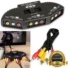 Fosmon 3 Port AV Composite RCA Selector Box Switch Splitter w/ Cable Cord Plug