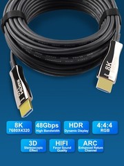 35FT Hybrid Active Optical Fiber HDMI Cable; 8K@60Hz 4K@120Hz 48Gbps CL3 Rated