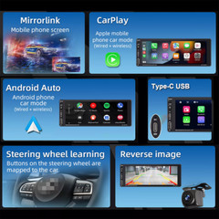 Wireless Apple CarPlay Single Din Car Stereo 6.9 Touchscreen Bluetooth Radio USB
