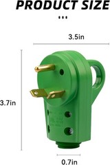 30 Amp Plug, Heavy Duty Replacement Plug Adapter, 125V Elect Color: Green Male