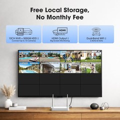 Dual Lens Solar Security Camera System Home Wireless Outdoor 4PC 10CH NVR 500GB