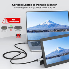 Short USB C to Mini HDMI Cable 2FT(NOT HDMI), 4K@60Hz High Speed Type-C to Mini
