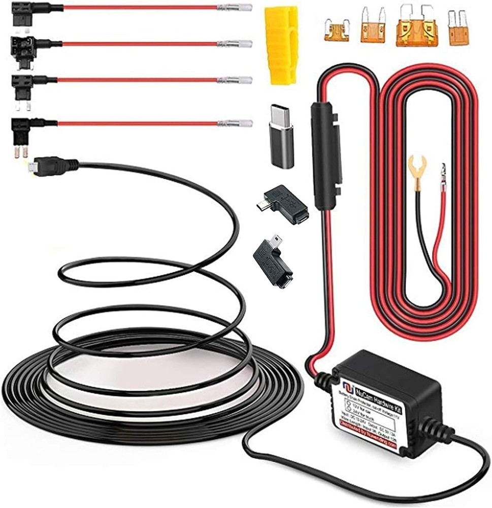Universal Dash Cam Hardwire Kit Micro/Mini USB Type C 12-24V to 5V for Car DVR