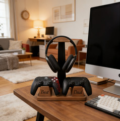 Walnut Headphone Stand Wood Headset Stand for Desk Universal Headphone Holder