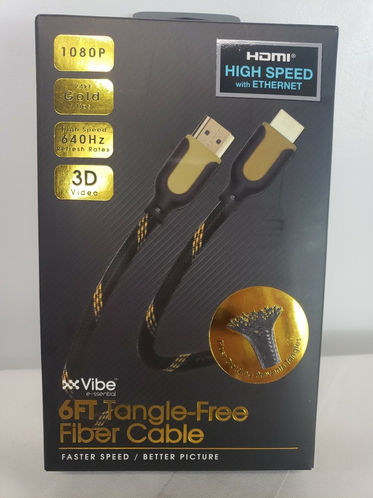 HDMI FIBER CABLE/CORD 6FT TANGLE FREE HIGH SPEED W/ETHERNET 1080P 3D VIDEO 24KT