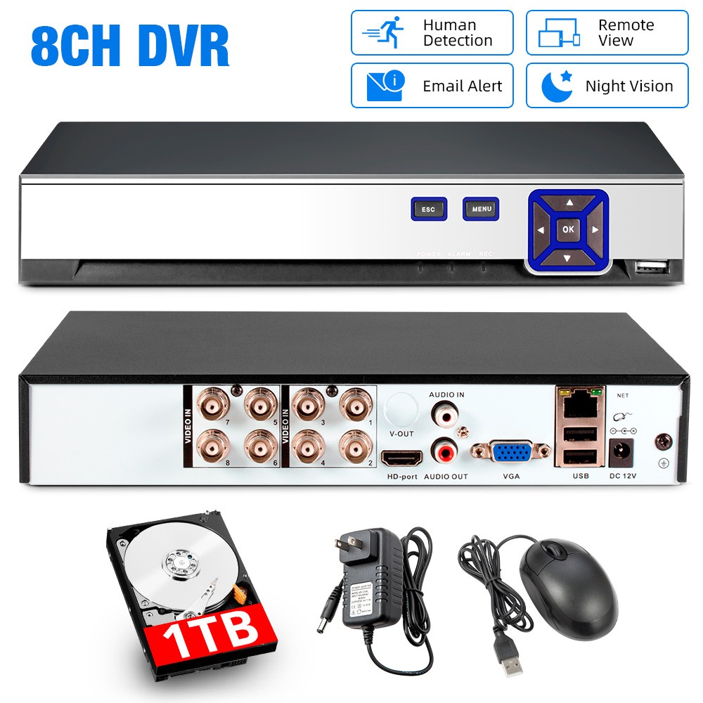 Easy Install 8 Channel 6-in-1 DVR H.265+ Match 1080P 5MP Cameras 1TB Hard Drive