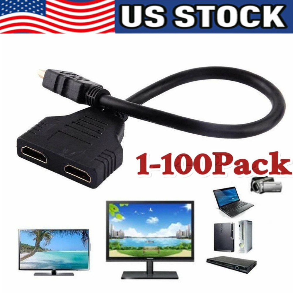 4K HDMI Cable Splitter Adapter 2.0 Converter 1 In 2 Out 1 Male to 2 Female lot