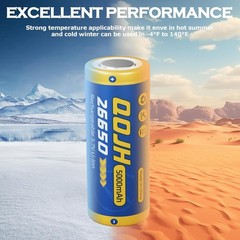 2 Pcs Durable 26650 5000mAh Rechargeable Batteries Safe Power for Indoor/Outdoor