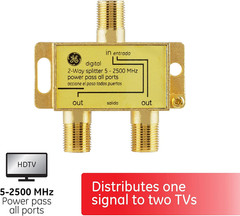 Digital 2-Way Coaxial Cable Splitter, 2.5 Ghz 5-2500 Mhz, RG6 Compatible, Works