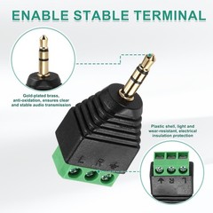 5Pcs 3.5mm TRS Stereo Male to 3 Pin Screw Terminal, Solderless AUX Balun Adapter