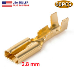 50PCS Non-insulated Female 2.8mm Spade Terminals Brass Crimp Wire Connectors US