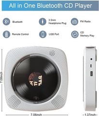 CD Player Bluetooth Speaker USB Player AUX Boombox Wall Mountable and Desk Stand