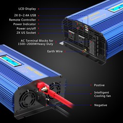 Pure Sine Wave Power Inverter 2000W/4000W 12V DC to 110V~120V AC USA Transistors