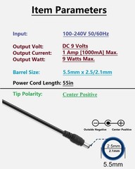 9V DC 1A Power Adapter Supply, AC/DC Adapter 100-240V 50-60Hz to 9 Volt 1000m…