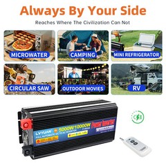 5000W 10000W Power Inverter 12V to 110V 120V Converter 4AC USB w/Remote Control