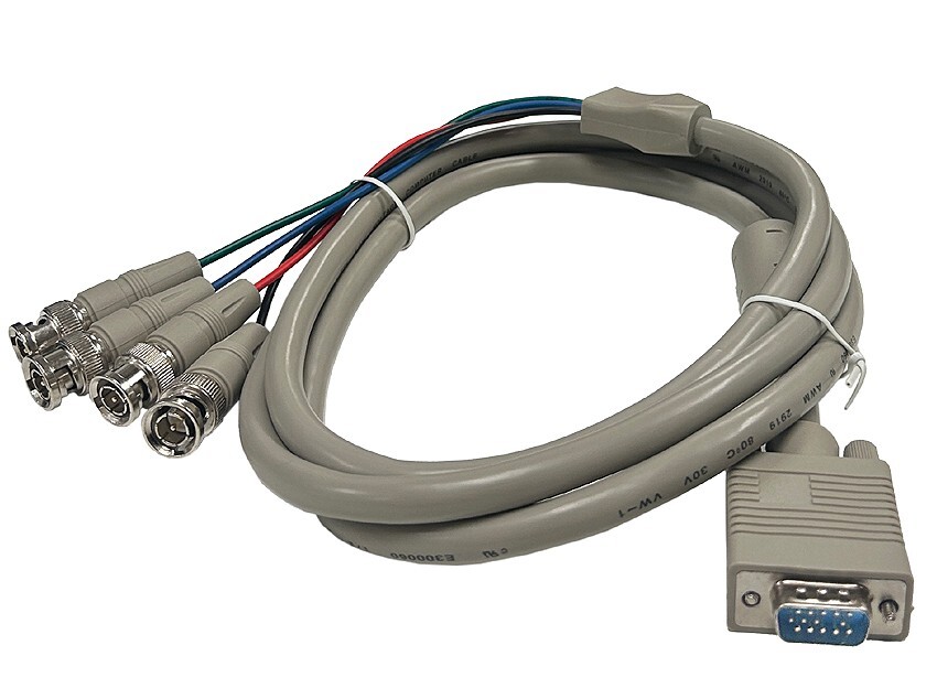 High-Quality 6 FT RGB/H+V to D-Sub 15-Pin VGA Video Adapter Cable with 4 BNC Con