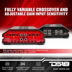 DS18 SXE-3000.4D Car Amplifier Full-Range Class D 4-Channel – New Design – Red