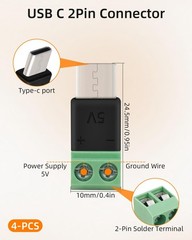 USB C to 2Pin Screw Terminal Adapter 5V Type C Solderless Converter 4 PCS