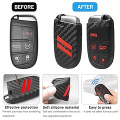 Key Fob Cover with Keychain for Dodge Charger Durango Carbon Fiber Red Trim