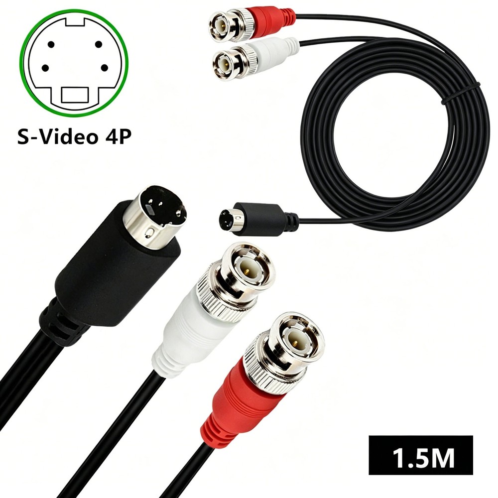 S-Video Y Splitter Cable 4Pin S-VHS SVHS Male to Dual BNC Male Connector Adapter